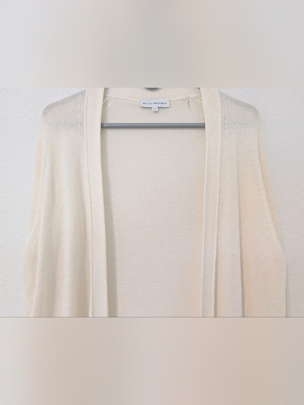 White + Warren Off-White Linen Cotton Long Open Front Duster Cardigan — image 8 of 8